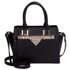 Black faux leather satchel medium size purse with removable zipper pouch